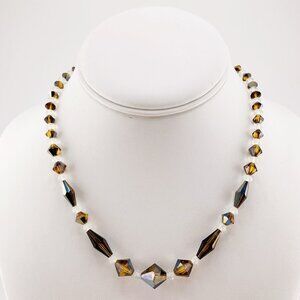 VINTAGE Brown aurora borealis coasted andclear plastic bead necklace 1950s 1960s